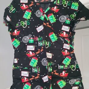 Festive Holiday Scrub Top